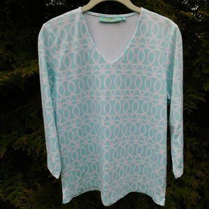 Anthony's Pretty Aqua and White V-Neck Blouse